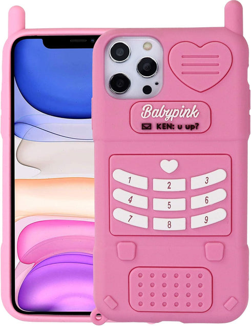 3D Cartoon Retro Love Heart Case for iPhone 12 Pro Max, Soft Silicone Rubber Cover, Pink