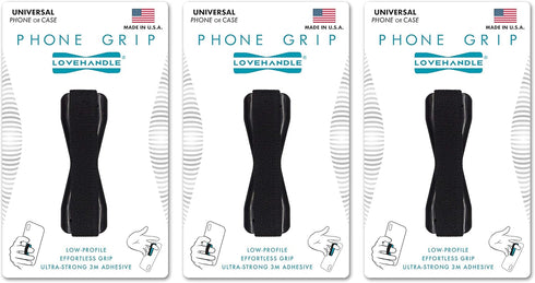LOVEHANDLE Universal Phone Grip, Black Elastic Strap with Base, Pack of 3 for Most Smartphones & Mini Tablets