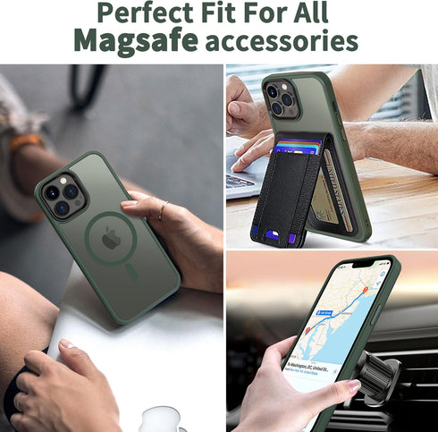 CACOE iPhone 13 Pro Magnetic Case (6.1") - Dark Green, Shockproof, Anti-Fingerprint, MagSafe & Car Mount Compatible.