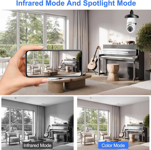 Light Bulb Camera 2 Pack, 5g Dual Band WiFi 6 Light Bulb Camera, 2.4G/5G Home Security Socket Camera, 360 Degree