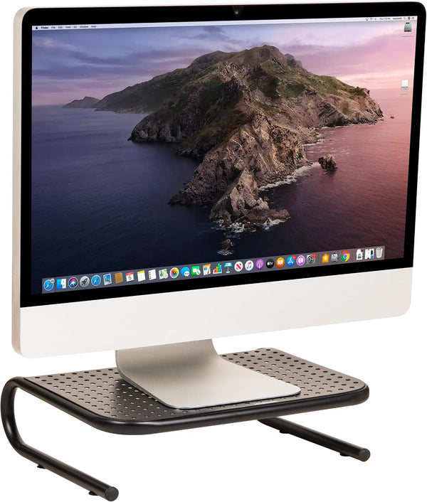 Mind Reader Monitor Stand, Ventilated Laptop Riser, Desktop Organizer, Office, Metal, Black