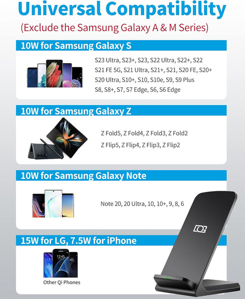 Wireless Charger for Samsung, Qi Certified 10W Fast Charging Phone Stand for Galaxy S24/S23/S22 and Note 20