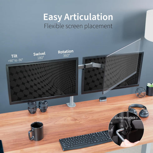VIVO Dual Monitor Desk Mount, Heavy Duty Adjustable Steel Stand for 2 Screens up to 30 inches, Gray Color