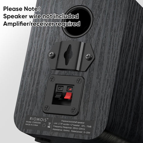 Passive Bookshelf Speakers for Home Theater Surround Sound, Classic Wood Grain for Record Player/Computer/TV, Wall