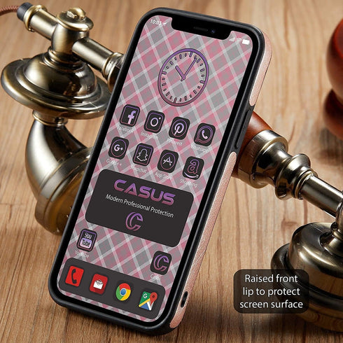 Casus Logo View Compatible with iPhone 12 Pro Max Case, Slim Premium Vegan Leather, Classic Luxury Thin Cover (Rose