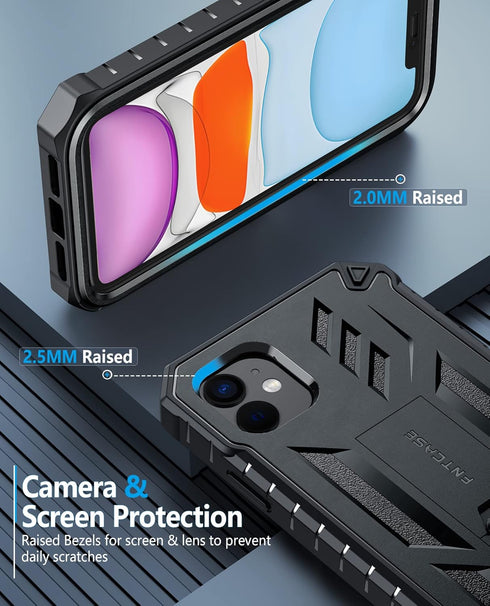 FNTCASE iPhone 11 Case: Shockproof Military Grade, Dual Layer Protection, Kickstand, Matte Textured, 6.1" Black.