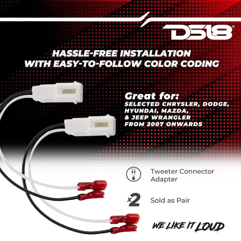 DS18 JC-T Tweeters Connector Adapter for Selected Chrysler/Dodge/Jeep Wrangler, Speaker Wire Harness Connector