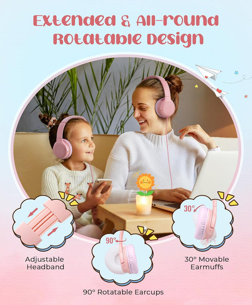 DyBaxa Kids Headphones, Wired Foldable On-Ear Headphones for Kids, Volume Limiter 94dB, Compatible with Smartphones and