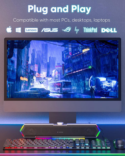 LENRUE G11 Touch Lights Computer Speakers for Desktop, USB C/USB Powered with Clear Sound for PC Laptop