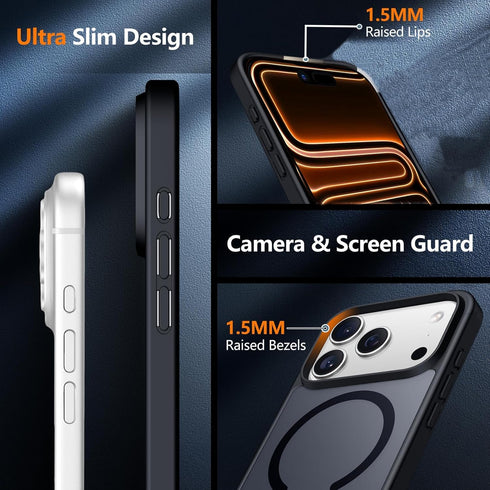 DGIVLAZ 17 2X 17-Gray Magnetic for iPhone Translucent Matte Case with Screen Protector,Compatible with MagSafe Military