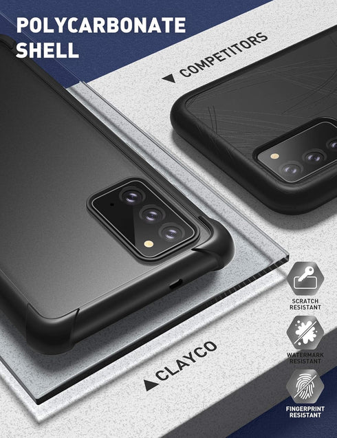 Clayco Forza Series Case for Samsung Galaxy Note 20, Full-Body Rugged Cover, Built-in Screen Protector, 6.7 inch, Black