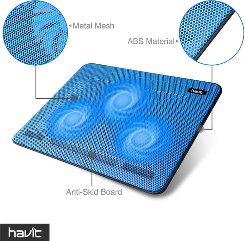 Havit HV-F2056 Laptop Cooler Cooling Pad for 15.6-17 Inch - Slim Portable USB Powered with 3 Fans