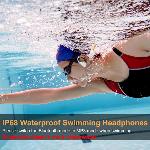 IP68 Swimming 32GB MP3 Swimming/Surfing/Marathon/Cycling((Beige Bone Conduction Bluetooth Headphones-SurfAudio