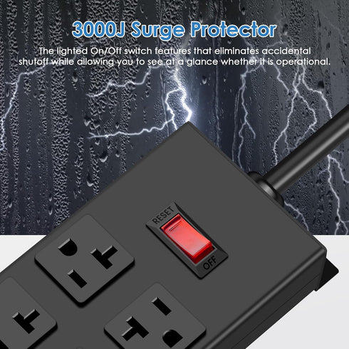 JUNNUJ Heavy Duty 20 Amp Power Strip, Garage 6 Outlets Metal Surge Protector 3000J, High Amp Adapter Shop