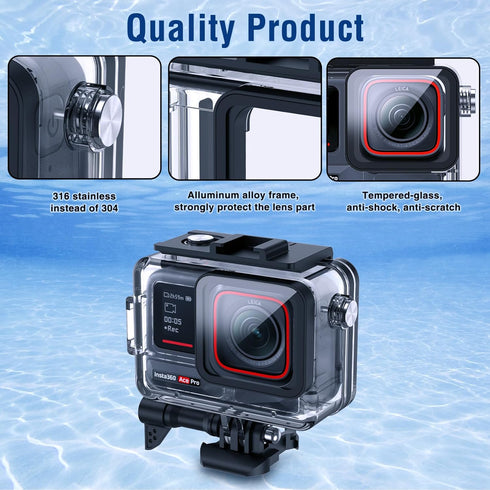 Waterproof Housing Case for Insta 360 Ace Pro, Dive Case with Harden Glass & Aluminum Alloy Frame, 60m