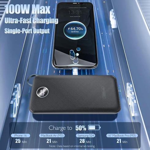 Byobyc 10000mAh 22.5W Pack Portable Charger, Compact Power Bank with Type-C Cable, Fast Charging External Battery