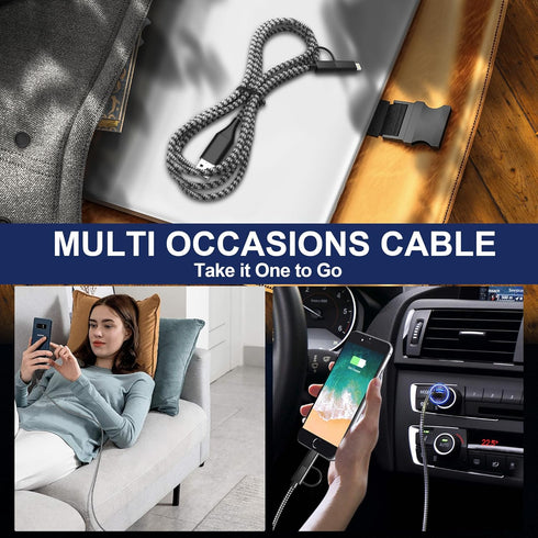 60W 4-in-1 USB C Cable Lightning Cable, 20FT/6M Fast Charging & Data Sync Long Nylon Braided Multi Charger Cord