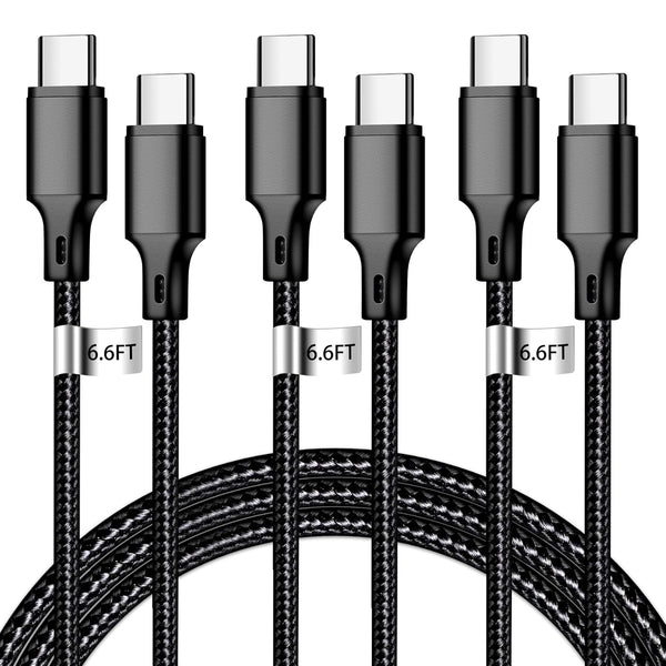 cugunu USB C to USB C Charging Cable, Nylon Braided 3Pack 60W 6.6FT Type C Fast Charging Cord for iPhone 15/Pro/Pro
