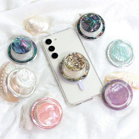 OnTheGrip Cute Natural Seashell Design Round Shape Collapsible Mobile Phone Grip Stand Holder for Smartphone Tablet