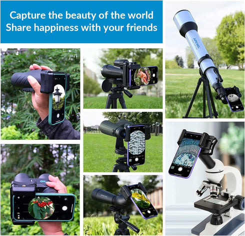 APEXEL Telescope Phone Adapter, Binocular Photo Adapter for Android & iPhone, Includes Bluetooth Shutter Remote