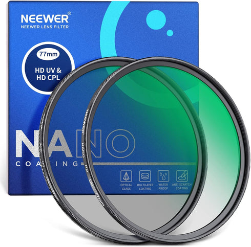 NEEWER 77mm CPL UV Lens Filter Kit, Circular Polarizer and UV Protection Filter Set with HD Optical Glass