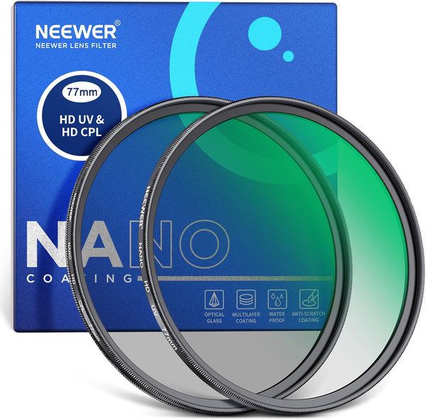 NEEWER 77mm CPL UV Lens Filter Kit, Circular Polarizer and UV Protection Filter Set with HD Optical Glass