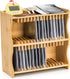 Lyellfe Bamboo CD Holder Rack, DVD Display Shelf for Movie Cases, Holds up to 32 CD Cases