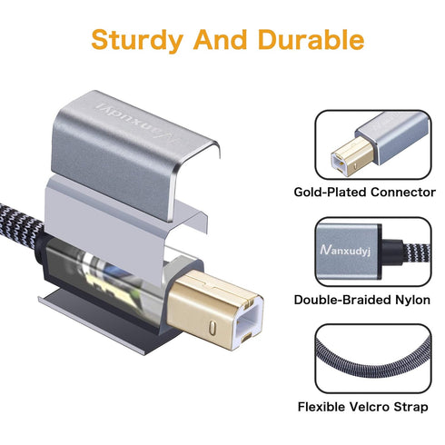 Printer Cable 20ft, USB 2.0 Type A Male to B Male, High Speed Compatible with HP, Canon, Dell, Epson, and More