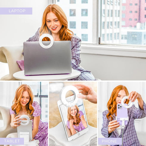 Selfie One Ring Light for Phone, iPhone, Android or Laptop | 3 Adjustable Light Modes | Rechargeable Batteries, Clip On