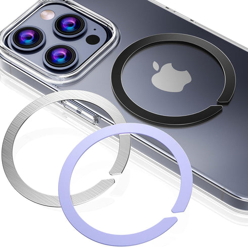 Magnetic Adapter Ring for MagSafe, 3 Pack (Black+Silver+Purple), Adhesive Sticker for Phone Case, Compatible with