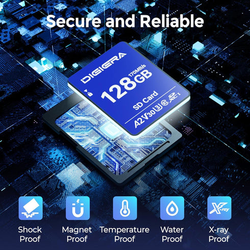 DIGIERA 128GB LS100 170MB/s, C10, U3, V30, 4K (1 Pack) SDXC UHS-I Memory Card - up to UHD, SD Card for Computers
