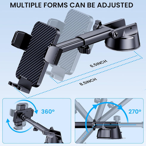 Military Grade Phone Holder Car, Ultra Strong Base, 3 in 1 Phone Mount for Dashboard Windshield Air Vent, Hands-Free