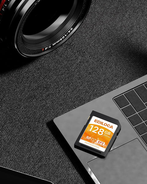 EF2_128GB UHS-I SD Card, Fast Storage with Read Speed 100MB/s, Write Speed 90MB/s, C10, U3