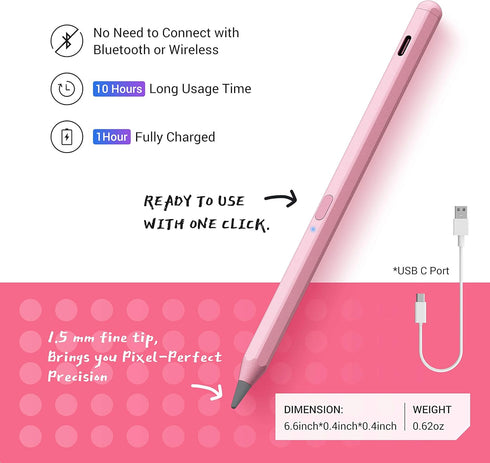 Tilt Sensitivity Palm Rejection Stylus Pen for Apple iPad (2018 and After) 6/7/8/9/10th Gen, Pro 11/12.9 inch