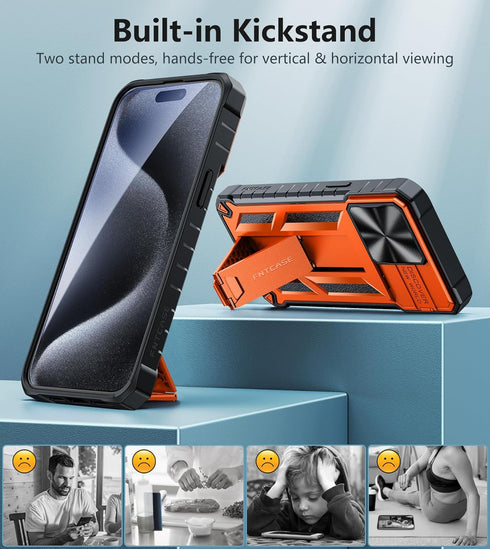 FNTCASE iPhone 15 Pro-Max Case, Military Grade Drop & Shock Protection with Kickstand, Rugged Textured Heavy Duty