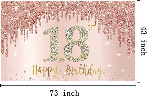 Sweet 18th Birthday Banner Backdrop Decorations for Girls, Rose Gold 18 Birthday Party Sign Supplies, Pink 18 Years Old