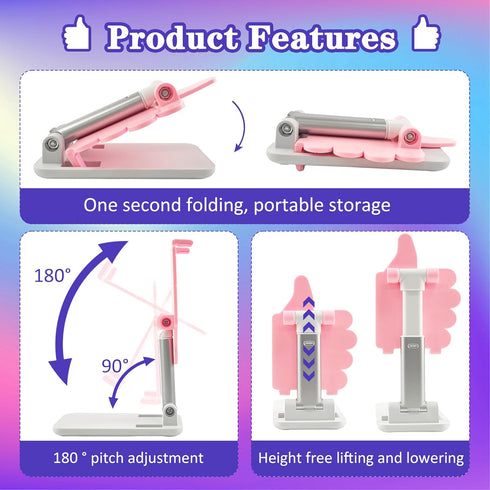 Yuibthr Mother's Day Foldable Cell Phone Stand Non-Slip,Thumbs Up Adjustable Phone Holder with SiliconePortable Phone