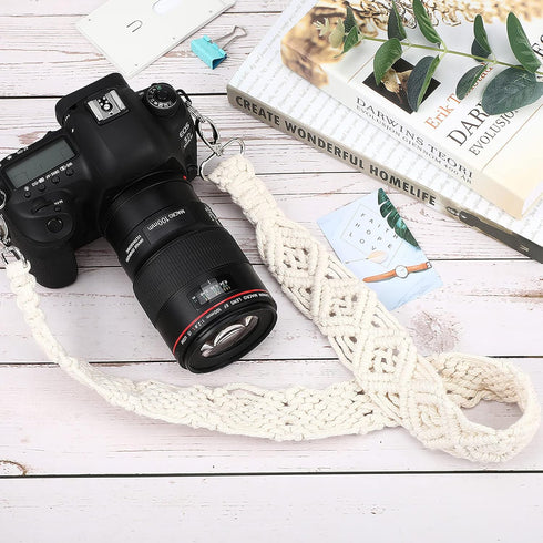 Weewooday Macrame Camera Strap Bag, Shoulder Strap Woven Natural Cotton Cord Bag Strap for Women, Men (White, 31.5 x