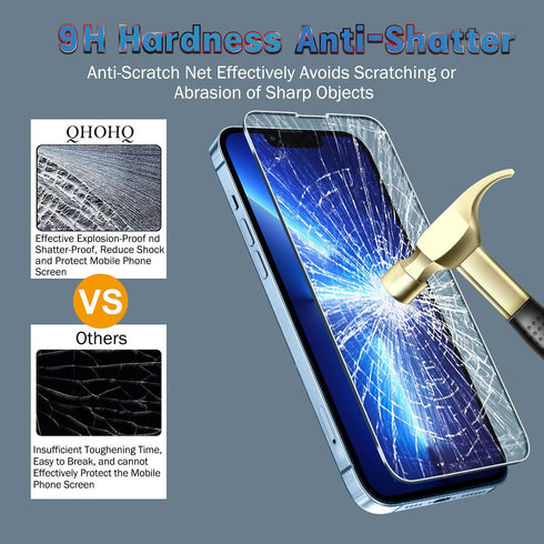 QHOHQ 3 Pack Screen Protector for iPhone 13 Pro Max 6.7" - Ultra HD, 9H Hardness, Scratch Resistant, Easy Install, Case