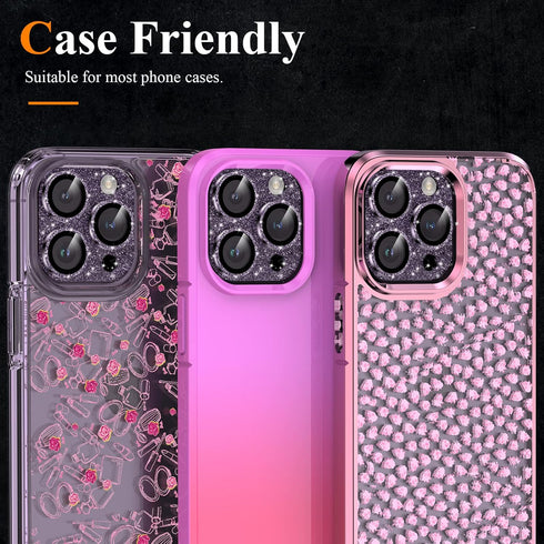 YWXTW iPhone 14 Pro/Pro Max Camera Lens Protector - Glitter Diamond Metal Ring, Tempered Glass Cover (Purple)