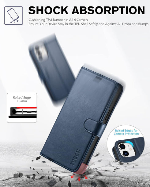 TUCCH Wallet Case for iPhone 12 Pro/12 5G, TPU Shockproof Inner Shell, RFID Blocking Magnetic Stand Cover
