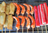 SHDASMIL Grilled Shrimp Skewers with Fried Tofu and Crab Sticks on Rack Backdrop