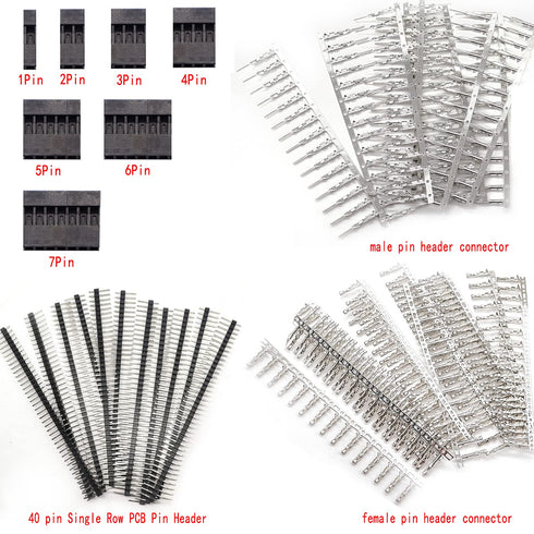 Taiss 600PCS Dupont Connector Kit, 2.54mm 1/2/3/4/5/6/7 Pin Housing Connector and Male Female Crimp Pin
