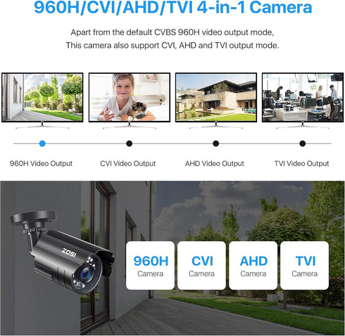 ZOSI 2.0MP 1080P HD 1920TVL Security Camera - Hybrid 4-in-1 TVI/CVI/AHD/960H CVBS CCTV Outdoor Indoor, 80ft IR Night