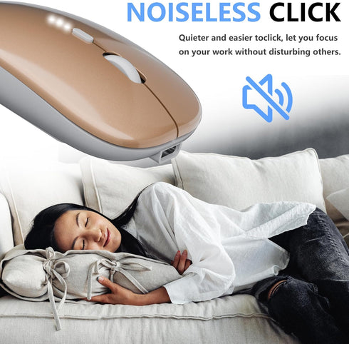 Slim Rechargeable Wireless Silent Mouse, 2.4G & Bluetooth Technology for Laptop/PC/Mac/iPad - Gold