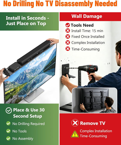 CUISIBOT 15 Lbs, 16.9x4.7inch Soundbar Mount, No Drilling Steel TV Top Shelf Fits Most of Sound Bars Up to Universal