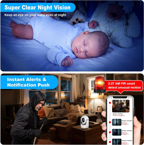 Cloarks 2K 2-Way 24/7, Pan/Tilt Security Camera, WiFi Indoor Cameras for Home Security with AI Motion Detection