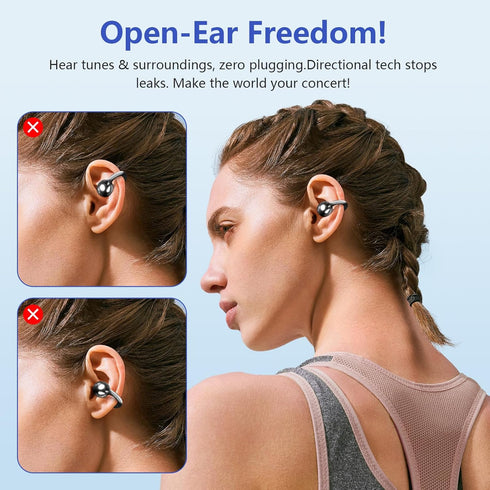 SHIJIAET 5.4 IPX7 Headsets, 3 Pearl Clip Ear Open Earbuds, Bluetooth Headphones, Waterproof Clip on Earphones