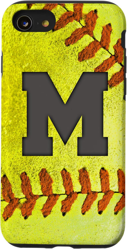 Softball Phone Case for iPhone SE (2020), 7, 8 - Personalized with Letter M for Softball Player Gift