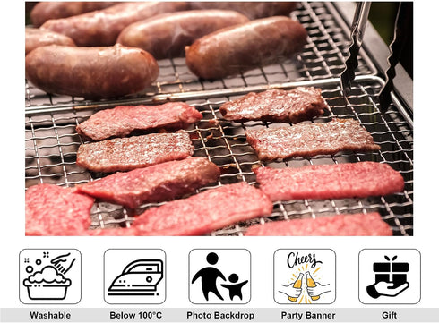 KeyWork 9x9ft Smoky BBQ Meat Assortment Backdrop Sausages Beef Slices Photography Background for Catering Event